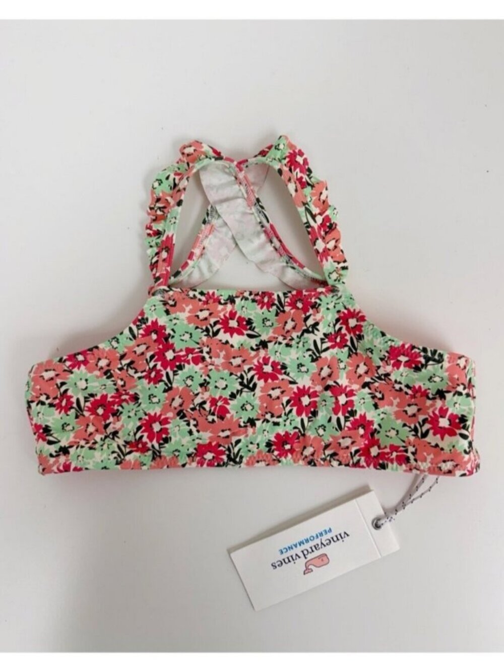 VINEYARD VINES Girl's Ruffle High Neck Bikini Floral Print Swimwear Top XS 5-6